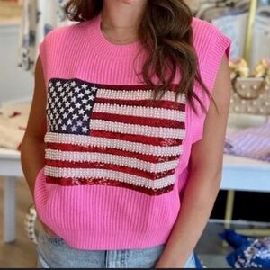 Queen of Sparkles American Flag Crop Sweater S
